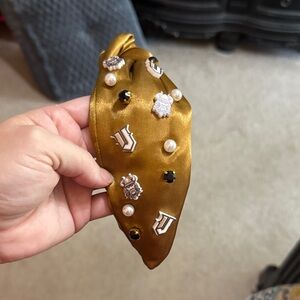 Embellished Satin Headband in Mustard Gold